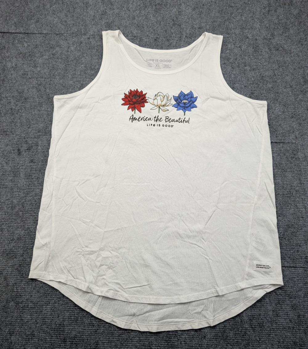 Life Is Good Tank Top Womens XL Crusher Lite Floral Graphic Patriotic Americana
